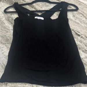 Michael Lauren Black Ribbed Square-Neck Tank